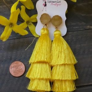 Yellow Tier Tassel Earrings